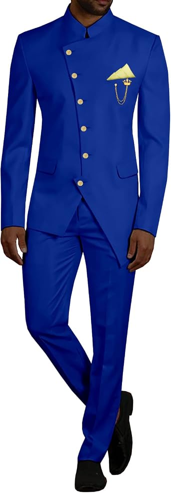 African Suit for Men Single Breasted Jacket with Kerchief and Pants 2 Piece Set Dashiki Clothes for Wedding