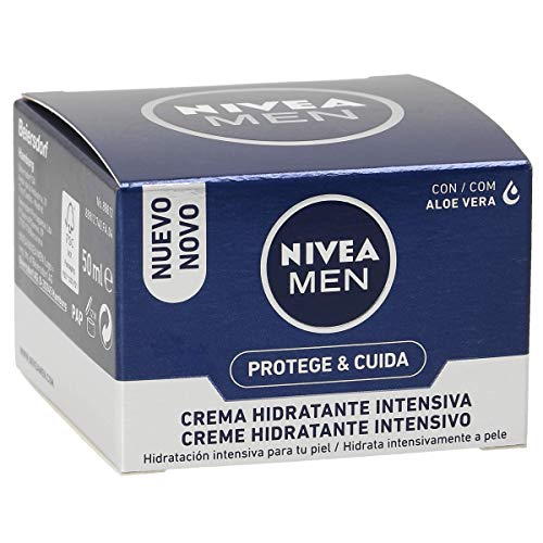 NIVEA MEN Protege & Cuida Crema Hidratante Intensiva (1 x 50 ml), crema facial hidratante con aloe vera, crema para hombres con la piel muy seca, nutre e hidrata