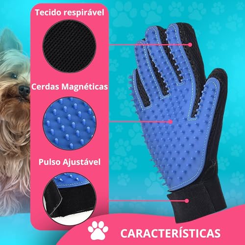Luva Removedora de Pelos + Escova Rasqueadeira Pet Tirar Pelos Soltos Gato Cachorro
