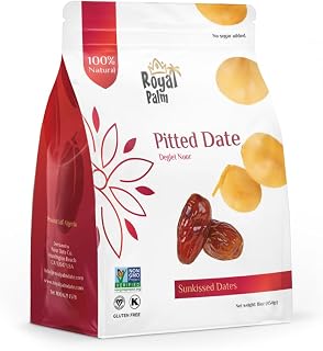 Royal Palm Pitted Deglet Noor Dates 16oz - Non-GMO Kosher Raw Dried Dates, No Added Sugar, Ideal for Baking & Smoothies