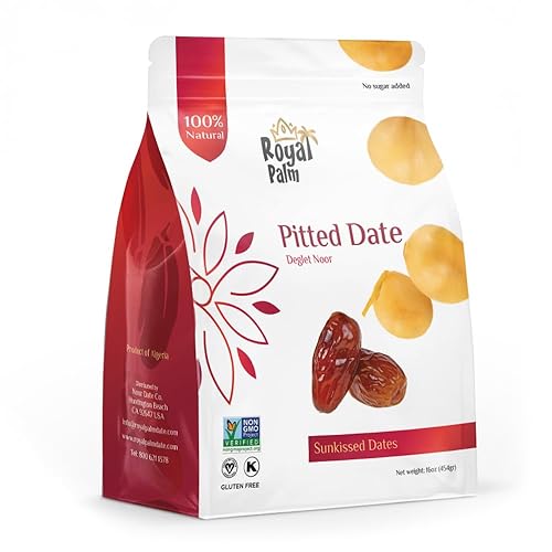 Royal Palm Deglet Noor Dates 16oz (paquete de 1)  Dátiles secos naturales sin hueso para hornear  sin OMG, Kosher, crudos, sin azúcar añadida