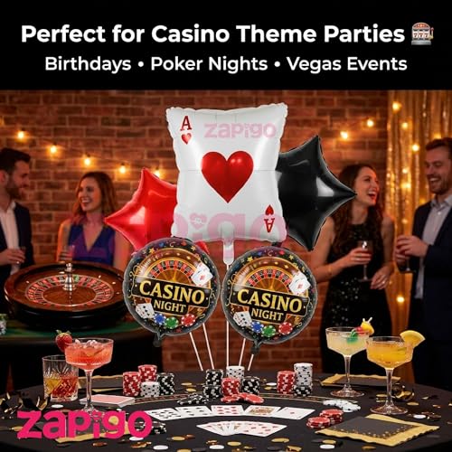 Image of Balloonistics Casino Ace Cards Theme Birthday Balloon Bouquet | Casino Night Party Balloon Set | Poker Playing Cards Party Decoration | Pack of 9