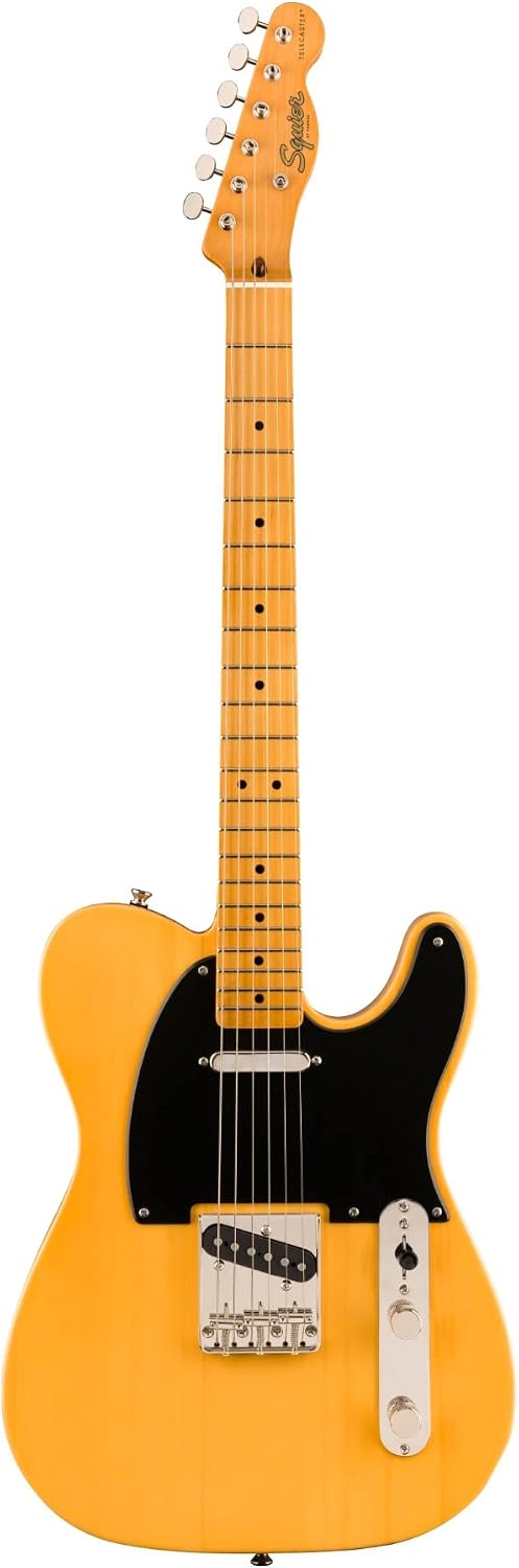 Squier Classic Vibe 50s Telecaster Electric Guitar, Butterscotch Blonde | Vintage-style electric guitar, maple fingerboard, beginner to intermediate, under $500, Fender-quality tone