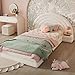 Merax Kinderbett Einzelbett 90x200cm, Polsterbett mit Kopfteil in Regenbogenform, Integrierter Nachttisch, Bodenbett Bettrahmen mit Stabile Lattenrost, Jugendbett, Vliesimitat, ohne Matratze, Beige