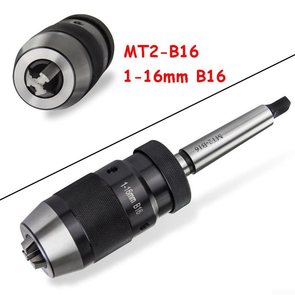DAZZLEEX Portabrocas autoajustable de 1 a 16 mm B16 con mandril cónico MK2 para perforación de torno, CNC, metal, madera, plástico, sin llave, soporte de herramientas de cambio rápido, acero