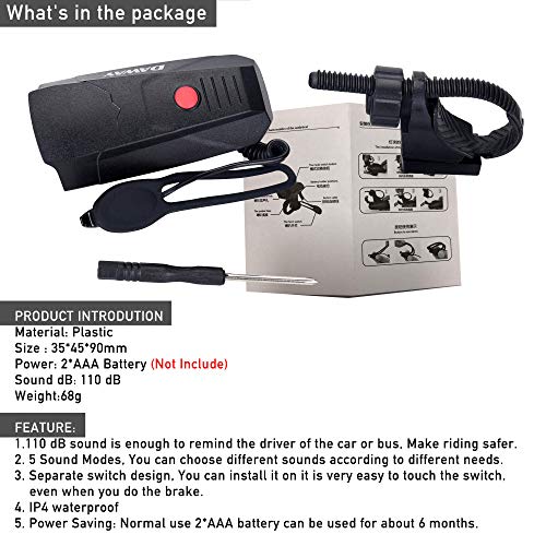 image for DAWAY A14 110dB Electric Bike Horn - 5 Sound Modes, Loud Bicycle Handl