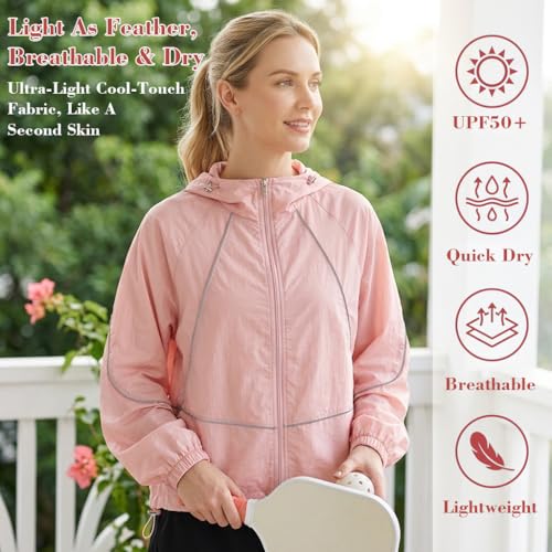 Image of Venzina UPF 50+ Women's Slim-Fit Sun Protection Hoodie -Lightweight & Breathable Summer Jacket with Reflective Trim, Adjustable Hem for Outdoor, Commute, Sport, Travel