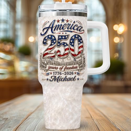 Image of Personalized 250th Anniversary Of America Tumbler - Custom Patriotic USA Flag 1776-2026 Gifts - US 4th Of July Freedom Tumbler 40OZ - American Flag Independence Celebration Gifts For Men Women