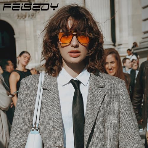 Image of FEISEDY Retro 70s Blue Light Filter Glasses 99.99% Blue Light Blocking Gaming Glasses Computer Glasses for Men Women Amber Tinted G2835