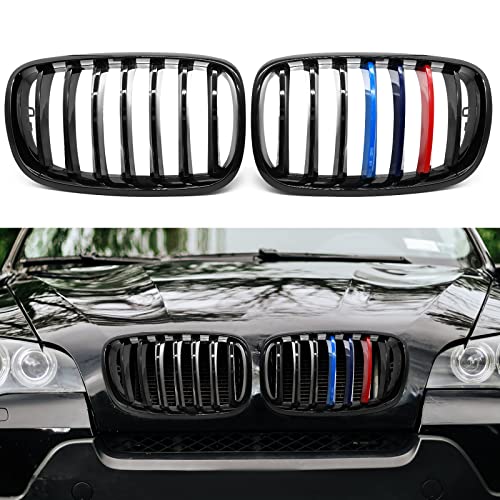 Image of KVR Color Grill Gloss Black Compatible with 2007-2014 X5 E70 X6 E71 Front Kidney Grille ABS (Single Slats)