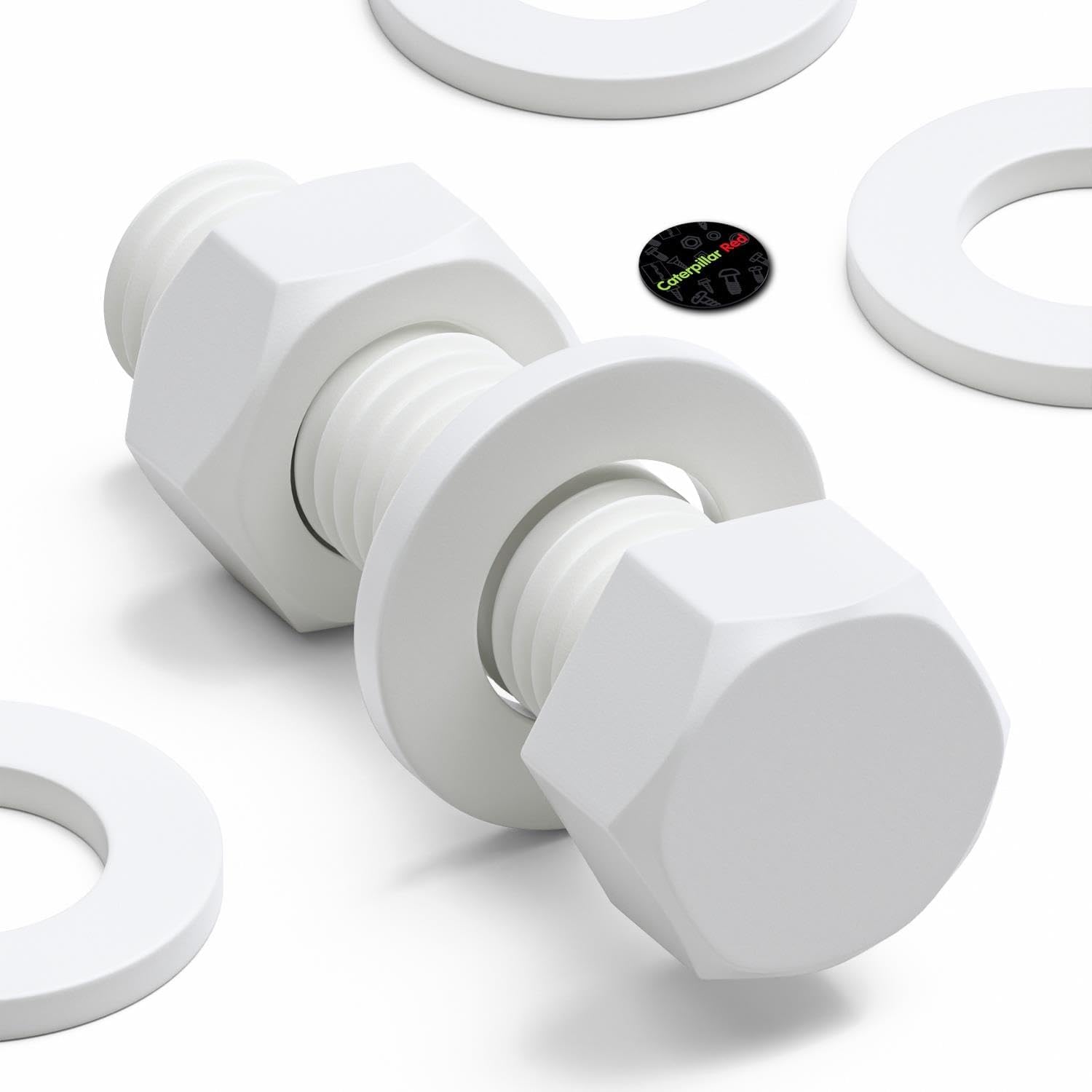 20x White Hexagon Head Screws Polypropylene (PP) Plastic Nuts, Washers, Bolts, Hex Head, M10 x 40mm, Fastener, 3/8 x 1 37/64
