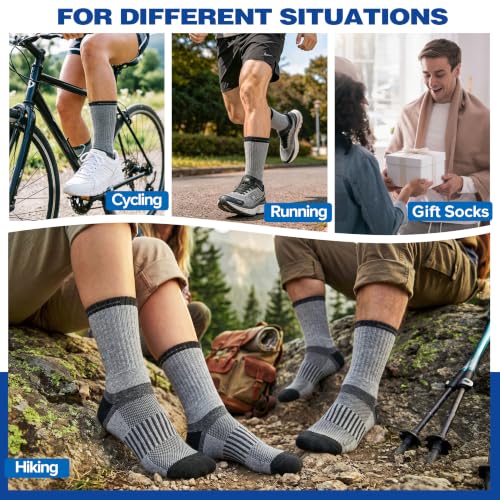Image of MOGGEI 5 Pairs Merino Wool Hiking Socks Warm Thermal Winter Cozy Cushioned Moisture Wicking Socks for Women & Men
