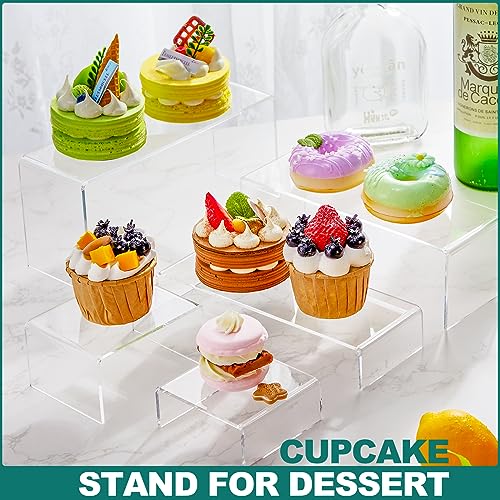 Sintuff 24 Pcs 6 Set Acrylic Display Risers 9\", 8.7\", 8.3\", 8\" Clear Acrylic Shelves 4 Tier Product Stand Perfume Organizer Stand Dessert Cupcake Shelves for Table Decoration Party Showcase Organizer - Thumbnail 5