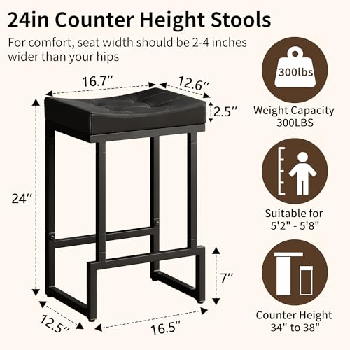 Image of FIRAVOE Bar Stools Set of 3, 24 Inch Backless Modern Counter Height Stools