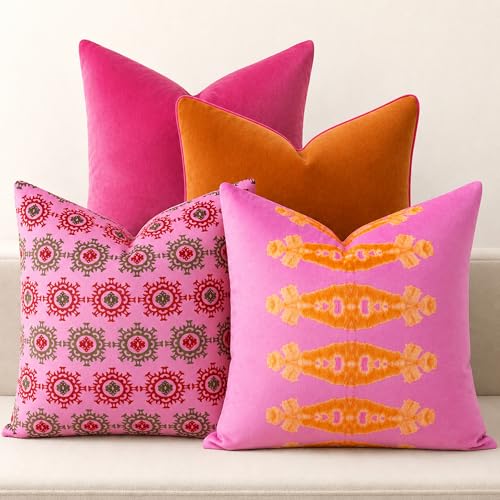 Daisy Linens Pink Embroidered Decorative Throw Pillow Covers, Set of