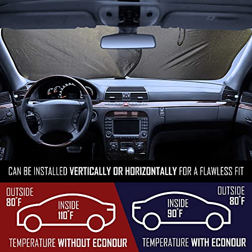 EcoNour Foldable 2-Piece Sun Shade for Car Windshield | Total Sun Heat and UV Protection with Automotive Interior Sun Protection | Window Sunshade with Complete Interior Protection (Medium 28