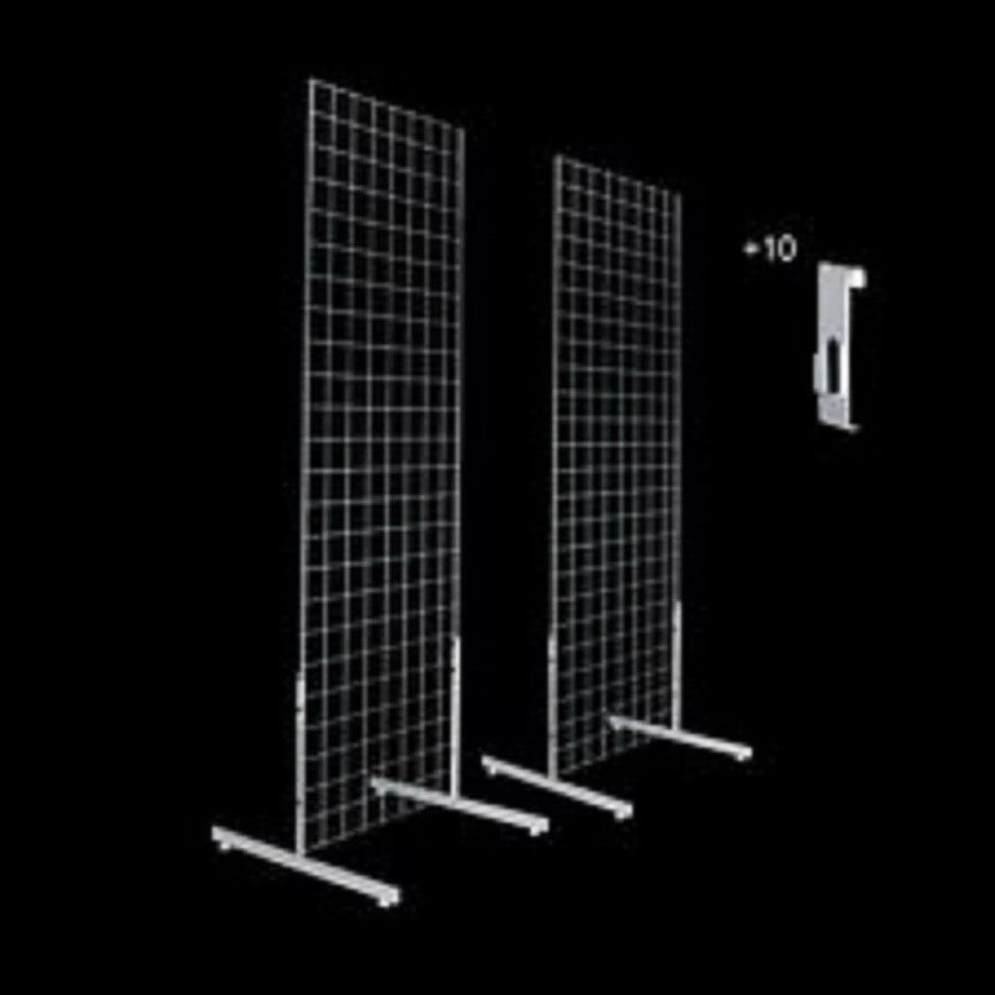 AchmadAnam Gridwall Panels 2 x 5 with T-leg Stands and Utility Hooks Chrome, For Clothes Hangers