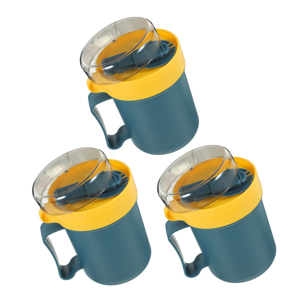 Juego de 3 tazas de 500 ml con tapa y cuchara azul para llevar tazón portátil de sopa al microondas