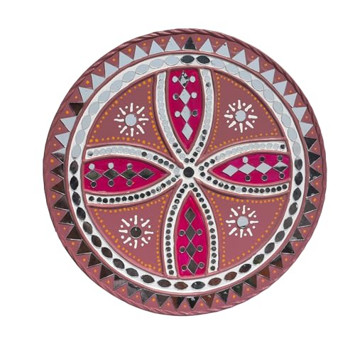 Image of Ethnics of Kutch Traditional Kutch Handicraft Mud-Mirrorwork Lippan Kam Wall Art (Water and Break Resistant) - Round (12 Inch Diameter) - (Greyish Purple LKT-0283)