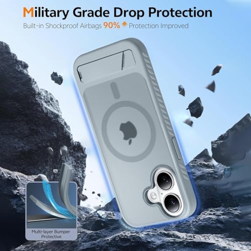 Image of KARWAN Matte Back Case Cover Compatible with iPhone 17 with Magnetic Stand Shockproof Cover with Camera Protection, Scratch Resistant, MagEaze Wireless Charging Support,N52 Magnetic Ring,Grey