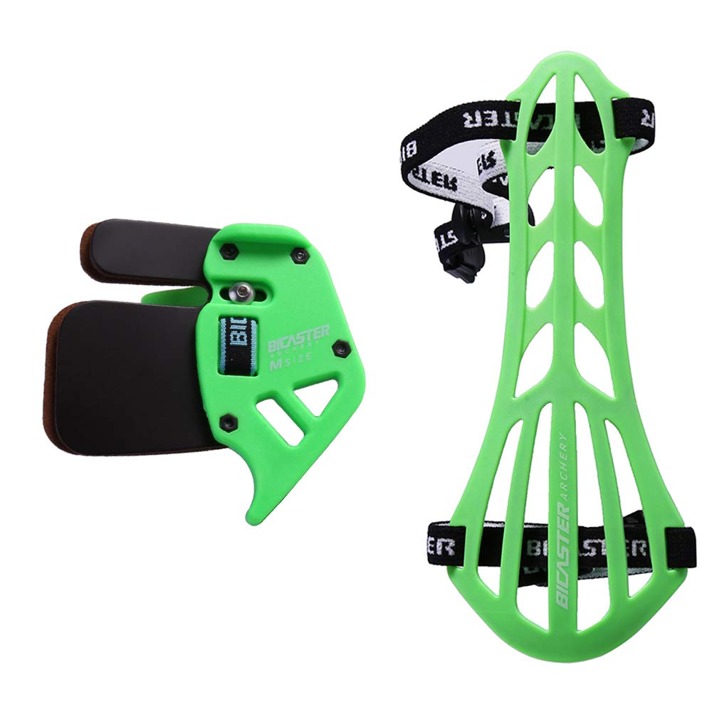 BICASTER Archery Finger Tab Guard (RH) + Arm Guard Set for Tradition Bow Recurve Bow Protective Gear (Green, Small)