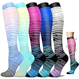 5 Pairs Plus Size Compression Socks for Men & Women Wide Calf for Running, Men & Women, Performance Support for Marathon, Cycling, Training & Recovery, Breathable Athletic Fit(Stripe 03,2XL-3XL)
