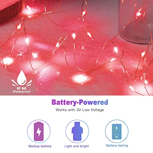 Brightown 12 Pack LED Fairy Lights, Waterproof, Red, 7 Feet, 20 LEDs, Battery Operated, Flexible Silver Wire, Safe, Energy Saving, Long-Lasting, Indoor and Outdoor Use
