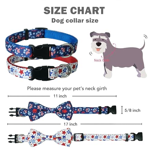 4th of July Dog Bow Tie Collar, 2 Pack Holiday Independence Day Patriotic Paws American Stars Collar for Large Medium Small Dogs (Small-(11"-17") Neck * 5/8" Wide) by Pohshido - Image 3