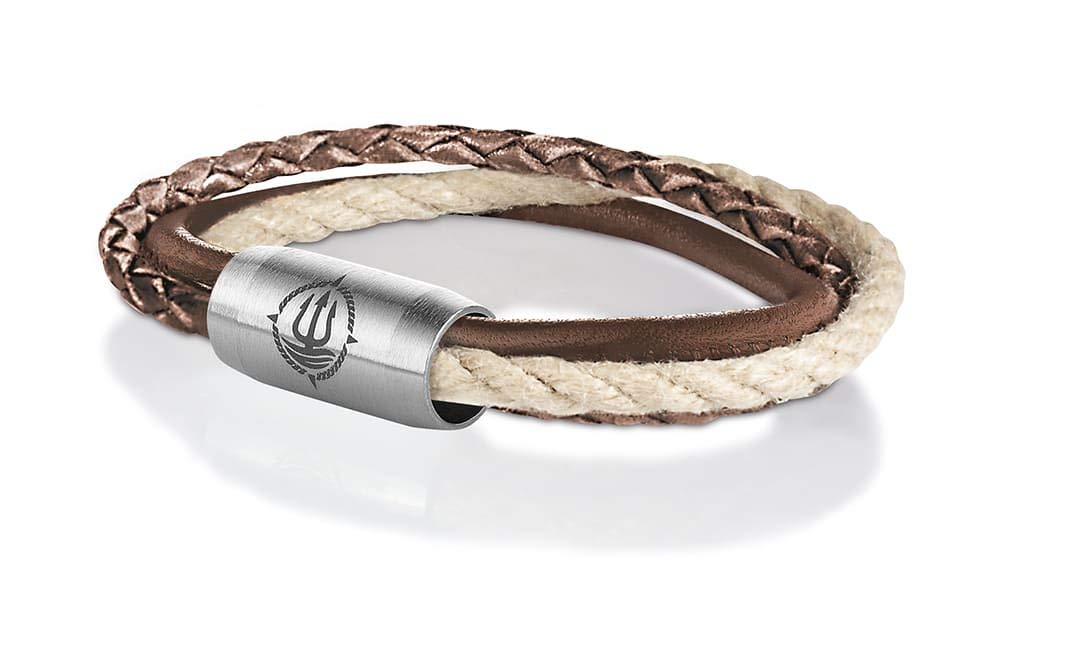 Maritimes Seemannsgarn Leder & Segeltau Armband Trinidad braun, hanf-farben, dreireihig, 8mm