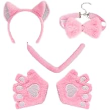 4-Piece Pink Cat Costume Set for Teens & Adults, Cat Ear Headband, Bow Tie, Cute Cosplay Accessory for Halloween