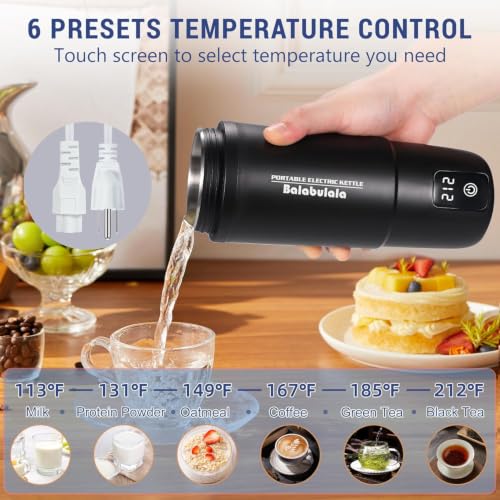 Image of Travel Electric Kettle, Balabulala Portable Water Boiler with 6 Variable Presets,Small Electric Kettle With Silicone Base Cover to Prevent water, Boil Dry Protection,14oz