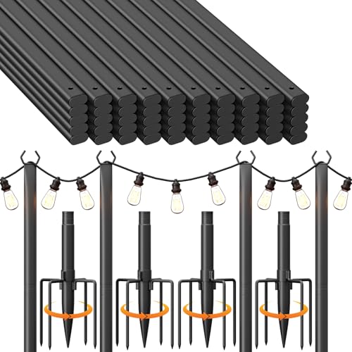 Voxelure 4 Pack String Light Poles for Outside, 10Ft Adjustable Outdoor Light Poles for String Lights and 50 Pack Deck Balusters 36