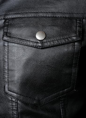 HOOD CREW Mens Leather Jacket Motorcycle Biker Jackets Casual Lightweight Faux Leather Outwear Black XL