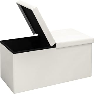 Storage Ottoman with Filpping Lids, Ottoman Storage Bench Footrest Seat, Storage Chest Faux Leather 30"x15"x15" (White)