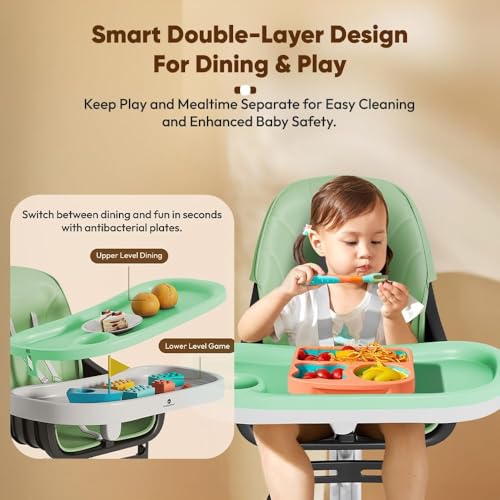 Image of StarAndDaisy Little Nest Baby High Chair /Study Chair /Multifunctional Baby Chair for 6 Months to 6 Years Girls & Boys, Height Adjustable, Detachable Tray & One-Hand Adjustable - Green