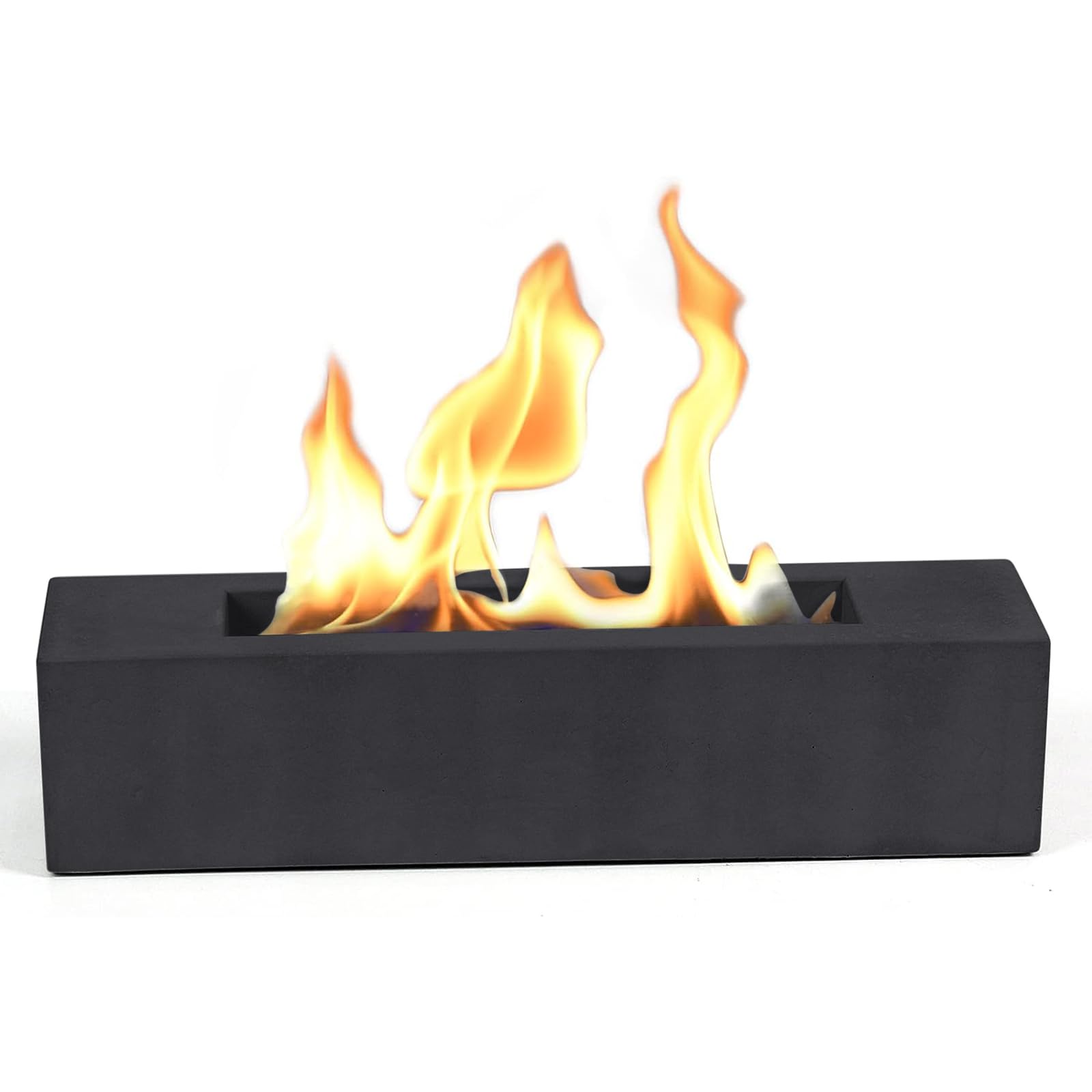 Poofzy Table Top Firepit, Indoor Fire Pit Tabletop Concrete, Portable Ethanol Tabletop Fireplace Outdoor for Patio Home Decor Housewarming 14.9x3.3x3.3 in (Black)