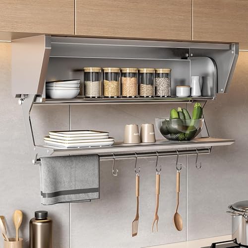 VUIKLCty Estantes Inferiores de Aluminio for Cocina for Espacio de Almacenamiento Adicional, estantes abatibles for Especias, Debajo de armarios Colgantes y Paredes en la Cocina y la despensa(W23.6)