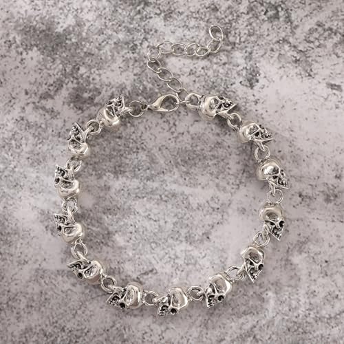 Pulsera de acero inoxidable con cuentas de calavera para hombre y mujer miniatura 4
