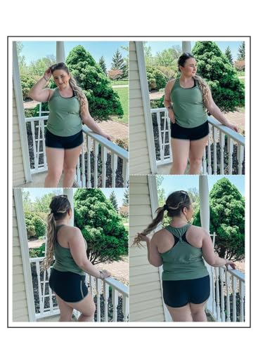 Aleumdr Womens Tankini Swimsuits Athletic 3 Piece Tummy Control Bathing Suits with Shorts Modest Tank Tops Green X-Large - Image 7