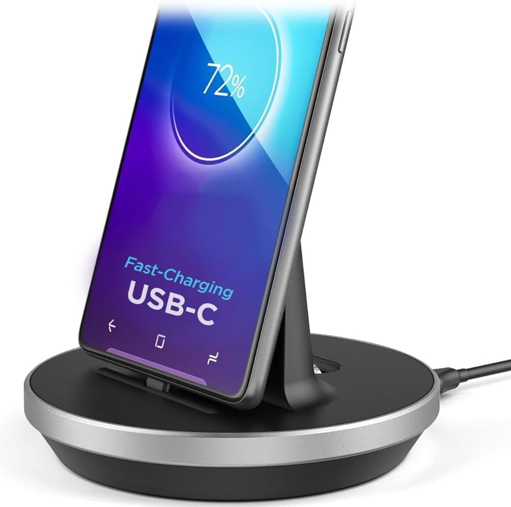 Encased Desktop Charging Stand for USB-C Phone and Tablets, Adjustable Case-Friendly Dock Station Charger, Super Fast Charge Compatible (Wired Type-C)
