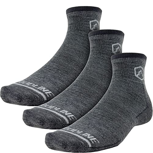 CloudLine Men’s and Women’s Merino Wool Running Socks - Cushioned, Warm, Moisture Wicking, Made in USA - Granite, Size X-Large, 3 Pairs