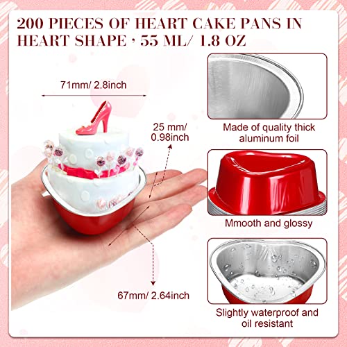200 Sets Valentine's Day Mini Heart Cake Pan Heart Shaped Cake Pans Aluminum Mini Cake Pans With Lids 1.8 Oz/ 55 Ml Disposable Baking Cup Pan For Valentine's Mother's Father's Day Birthday Party Grill #TOP1