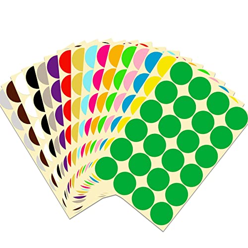 Rmeet Round Dot Stickers, Colour Labels, 32 mm, Dot Adhesive Dots, 16 Colours/Sheet, Colour Coding Labels, 384 Pieces