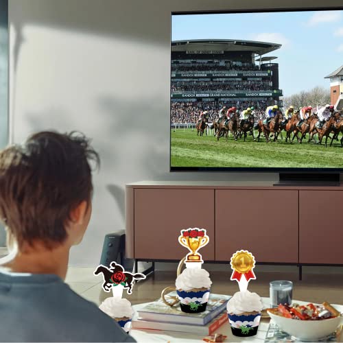 24Pcs Horse Derby Cupcake Toppers, Racing Horse Derby Party Supplies Cake Toppers, Race Horse Derby Cake Decorations, Race Horse Cake Toppers For Horse Derby Party #TOP6