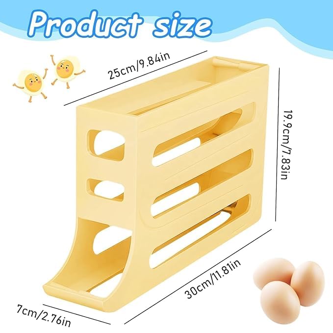 Image of 30 -Egg Holder Organiser With Automatic Rolling Dispenser For Refrigerator| Kitchen| Hotel, With Multi-layer Storage Rack. (Beige)