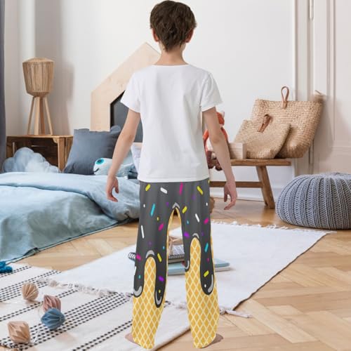 Boy's Pants Black Ice Cream Jogger Pants Elastic Waist Long Bottoms Trousers with Pockets 6-14 Years3