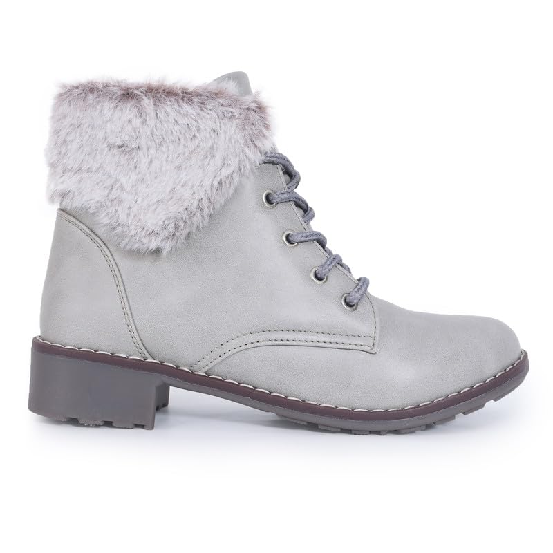 Padchin Women Block Heeled Fur Accent Grey Boots 2