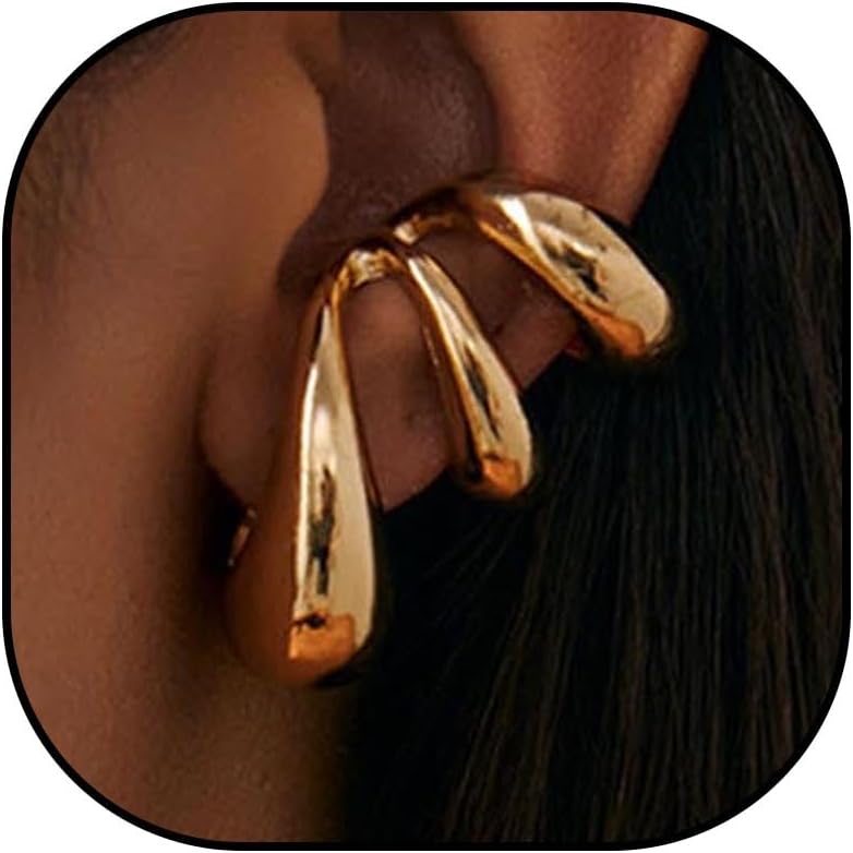 Chunky Ear Cuffs Gold Non-Piercing Cartilage Clip-on Earrings Trendy Jewelry for Women