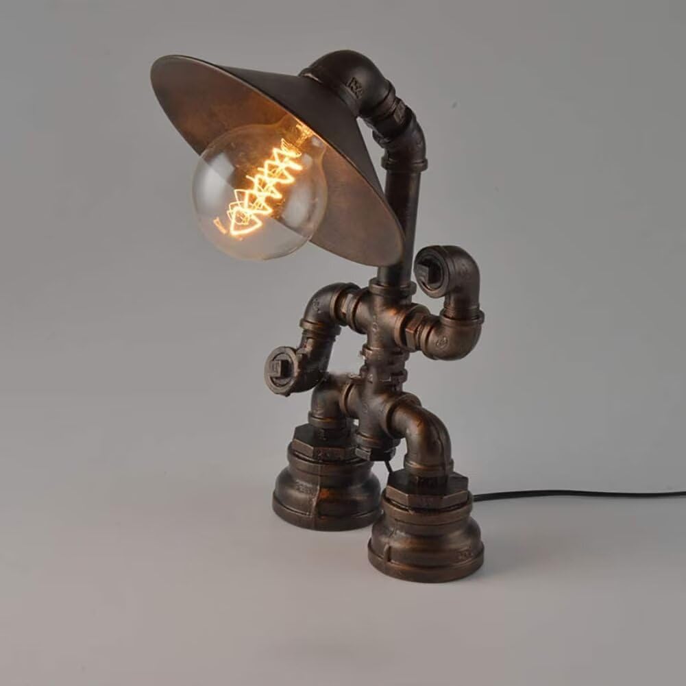 Steampunk Table Lamp, Creative Robot Style Desk Lamp Vintage Industrial Water Pipe Light for Bedside Table Nightstand Bar Restaurant Café (Not Included Bulb)