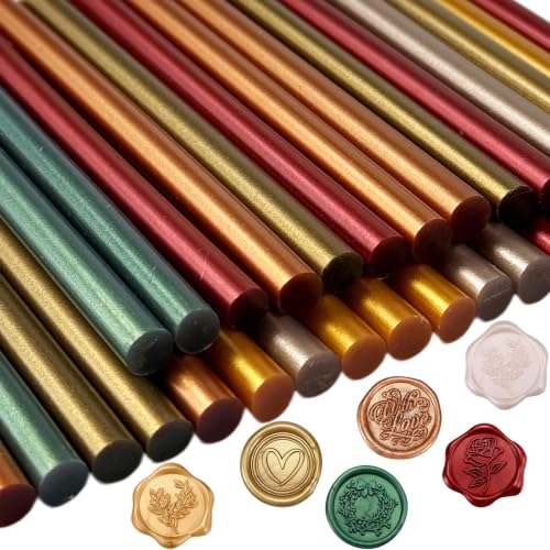 Image of 30PCS Metallic Color Hot Glue Sticks, VARACL Retro Colored Glue Sticks, Mini Hot Melt Adhesive Sticks for DIY Art Craft Repair Bonding Wedding Invitation Envelope Seal Stamp, 7 x 100 mm, 6 Colors